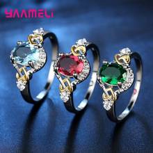 Romántico corazón encantos anillo de promesa para regalo de San Valentín Plata de Ley 925 verde/azul/Rojo/Arco Iris Oval zirconia cúbica joyas CZ 2024 - compra barato