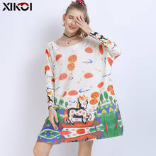 Autumn Winter Women Long Loose Sweaters Full Sleeve Slash Neck Cartoon Print Knitted Sweater Ladies Casual Pullovers Sweaters 2024 - buy cheap