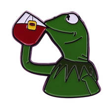 Kermit sipping tea pin inspired by the popular "Not My Business Kermit The Frog" meme jewelry 2024 - buy cheap