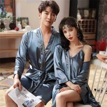 Champagne Men Silk Kimono Bathrobe Gown Lovers Couple Wedding Nightwear Silk Home Clothing Soft Robe Gown Sleepwear Women 2024 - buy cheap