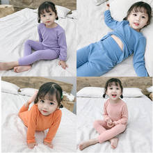 Pijama para meninas e meninos, conjunto infantil de roupas sólidas para dormir 2024 - compre barato