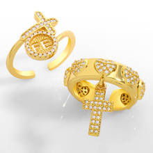 Anel ajustável de coração e zircônia cúbica fio dourado, anel com barra em forma de coração, aberto, bijuteria para mulheres 2024 - compre barato