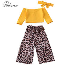 2020 Baby Summer Clothing 3Pcs Elegant Toddler Kids Little Girls Off Shoulder Crop Tops Leopard Wide Leg Pants Headband Outfits 2024 - buy cheap