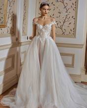 Modest Ivory Off the Shoulder Wedding Dress Beaded 3D Applique Court Train Bridal Gowns Backless Tulle vestidos de novia 2024 - buy cheap