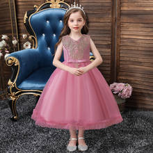 Платья для девочек, элегантное Новое газовое пышное платье принцессы с принтом, нарядвечерние платье, праздничное платье, детские платья 2024 - купить недорого