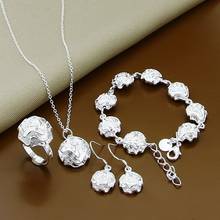 Luxury Brand New 925 Silver Jewelry Elegant Beautiful Rose Flower Necklace Bracelet Earrings Set Fine Jewelry 2024 - buy cheap