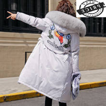 Chaqueta de plumón de pato para mujer, abrigo largo y cálido con capucha de pelo de zorro grande, ropa Floral coreana, invierno, a6116, 2021 2024 - compra barato