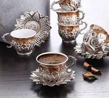 LaModaHome кофейные чашки для эспрессо с набор блюдец из 6 Фарфоровая мозаика Турецкая арабский греческий кофейная чашка и серебро блюдце, кофейная чашка f 2024 - купить недорого