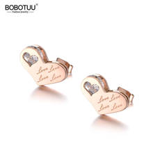BOBOTUU Stainless Steel Jewelry Love Heart Stud Earrings For Women Girls Rose Gold Heart CZ Crystal Engagement Earrings BE19034 2024 - buy cheap