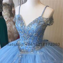 Bling Ball Gown Quinceanera Dresses Blue 2021 Spaghetti Straps Tulle Off Shoulder Long Prom Dress Pageant Vestidos De 15 2024 - buy cheap