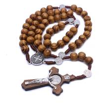 Religious Jewelry Handmade Wood Cross Pendant Rosary Necklace 2024 - buy cheap
