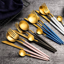 Home Cutlery Set Blue Gold 4Pcs/set Stainless Steel Frosted High-end Steak Cutlery Knife Spoon Fork Dessert Spoon Restaurant 2024 - buy cheap