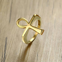 Anel masculino vnox, anel de aço inoxidável com tom de ouro, tornozeleira, chave egípcia da vida, joias de anéis para homens 2024 - compre barato
