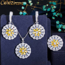 CWWZircons-pendientes superbrillantes de circonia cúbica amarilla para mujer, aretes colgantes redondos de girasol, collar, anillo, conjuntos de joyería T321 2024 - compra barato