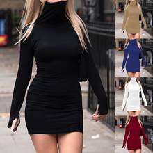 2020 Women Sexy Fashion High Collar Long Sleeve Solid Color Dress with Face Cover Women's Clothing женское платье vestidos 2024 - buy cheap