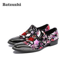 Batzuzhi-zapatos hechos a mano para hombre, calzado con punta de Metal plateado, estampado de ante negro con flores, estilo Rock, para fiesta, Runwawy, 38-46, 2018 2024 - compra barato