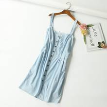 Summer women fashion slim water wash single breasted denim casual dress 2024 - buy cheap