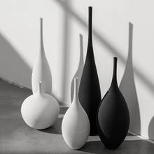 Ceramic Rustic Vase Narrow Mouth Artificial Vase Nordic Decoration Home Black White Modern Tabletop Vases for Home Room Decor 2024 - купить недорого