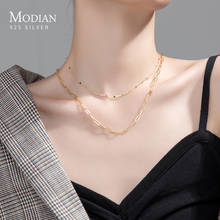 Modian Classic Fashion 925 Sterling Silver Double Layer Geometric Link Chain Necklace for Women Party Fine Jewelry Accessories 2024 - buy cheap