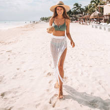 Women’s Sexy Sheer Hollow Out Beach Maxi Knit Skirt Split Tassels Beachwear Summer Crochet Cover Up Skirts 2024 - buy cheap