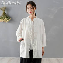 OriGoods Chinese style Shirt 2021 New Long sleeve Shirt White Cotton Linen Vintage National Women Blouse Tai Chi Shirt Tops C318 2024 - buy cheap