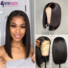 Peruca de cabelo humano curto com renda frontal, corte pendular pré-selecionado, peruca bob liso com baby hair, cabelo remy 2024 - compre barato