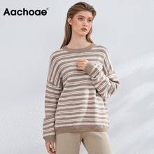 Aachoae полосатый свитер с круглым вырезом, Свободный пуловер с рукавами «летучая мышь», свитер для женщин, повседневный офисный вязаный женский топ, Pull Femme 2024 - купить недорого