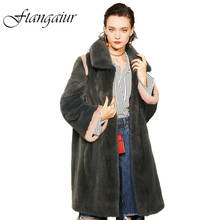 Ftangaiur 2021 Winter Import Velvet Mink Fur Coat Striped Turn-Down Collar Mink Coat Women Long Natural Real Mink Fur Coats 2024 - buy cheap