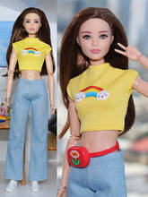Желтый топ + джинсовые брюки/оригинальный комплект одежды, одежда для 1/6 BJD Xinyi FR ST, кукла Барби/Одежда для куклы 2024 - купить недорого