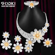 GODKI Super Big Luxury 4PCS Daisy Flower African Jewelry Set For Women Wedding Cubic Zirconia Dubai Bridal Set Costum Jewelry 2024 - buy cheap
