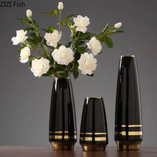 Скандинавская керамическая ваза, Золотая черная глазурь, фарфоровый цветок, Цветочная композиция для вазы, настольного декора, украшения для дома 2024 - купить недорого