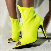 Botines de tela elástica para mujer 2020, zapatos de tacón alto finos con punta abierta para mujer, zapatos de tacón alto elegantes para mujer de gran tamaño 2024 - compra barato