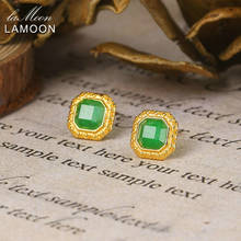 LAMOON Luxury Vintage Dyed Green Jade Earring For Women 925 Silver Stud Earring 14K Gold Plated Fine Jewelry Mother Gift LMEI098 2024 - buy cheap