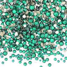JUNAO-diamantes de imitación para decoración de cristales, cristales con parte trasera plana, color verde esmeralda, varios tamaños, sueltos, sin Hotfix, SS6, 8, 10, 12, 16, 20, 1400 unidades 2024 - compra barato