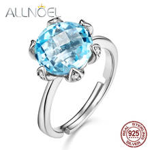 Женское кольцо ALLNOEL, кольцо из стерлингового серебра 925 пробы с голубым топазом, розовое кварц, 100% натуральный драгоценный камень, цветок, ювелирные изделия, свадебные кольца 2024 - купить недорого