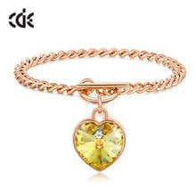 CDE Luxury Gold Color Heart Charm Bracelets for Women Crystal from Stainless Steel Bangles Fashion Jewelry Six Colors 2024 - buy cheap