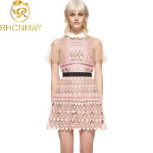 2020 alta qualidade vestidos de verão de passarela de auto-retrato vestidos elegantes vazados com patchwork fashion curto mini vestido rosa 2024 - compre barato