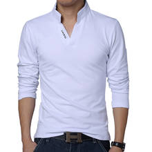Camiseta de algodón para hombre, prenda de manga larga con cuello mandarín, de color liso, ropa ajustada para primavera de marca, 5XL 2024 - compra barato