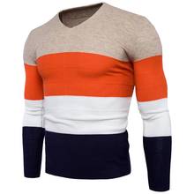 Man New  Autumn Sweater Men's V-collar Four-color Patchwork Knitted Sweater 2024 - buy cheap