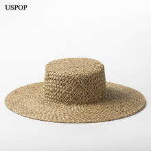 USPOP New Hand-woven Flat Straw Hat Natural Seaweed Straw Beach Hat 2024 - buy cheap