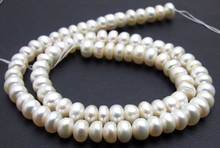Qingmos-Cuentas sueltas de perlas blancas de agua dulce Natural, abalorios planos redondos de 7-8mm para fabricación de joyas, collar, pulsera, pendiente, hilo de 14" 2024 - compra barato