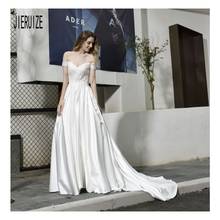 JIERUIZE Белое Атласное Свадебное платье простое с открытыми плечами платье невесты для невесты с бисером Свадебные платья без спинки vestido de noiva 2024 - купить недорого