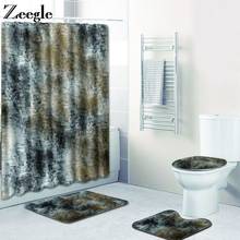 Zeegle Waterproof Bathroom Curtain and Bath Mat Set Polyester Toilet Floor Mat Anti-slip Toilet Pedestal Rug Flannel Toilet Set 2024 - buy cheap