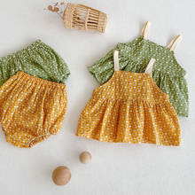 Conjunto de roupas de verão para bebês meninas, estampa floral, bordado, sem mangas, camiseta sling + shorts pp, conjunto de roupas de algodão para bebês meninas 2024 - compre barato