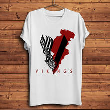 Camiseta engraçada masculina v símbolo do vinkings, camiseta casual branca de manga curta unissex moda de rua 2024 - compre barato