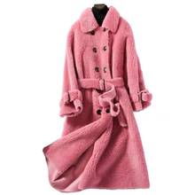 2021 Новый осень-зима женское элегантное теплое толстое одноцветное пальто из овечьей шерсти для детей; Куртка из натурального шерстяного меха женские стрижки овец длинное пальто парка Z265 2024 - купить недорого