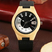 Новое поступление 2020, креативные уникальные мужские часы из бамбука, ремешок для часов из натуральной кожи, кварцевые мужские наручные часы, деревянные часы, подарок 2024 - купить недорого