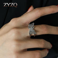 Милое обручальное кольцо ZYZQ для женщин, кольцо с бабочкой со стразами, высококлассное, двойное, регулируемое, свадебное кольцо 2024 - купить недорого