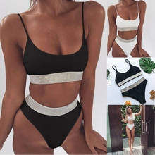 New 2020 Summer Womens Push Up Padded Bra Sequins Patchwork Bikini Set High Waist Swimsuit Bathing Suit Swimwear 2024 - buy cheap