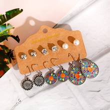 Vintage Ethnic Water Drop Earrings Set 6Pairs/Lot Womens Bohemian Statement Flower Geometric Silver Color Earring Jewelry 2024 - buy cheap